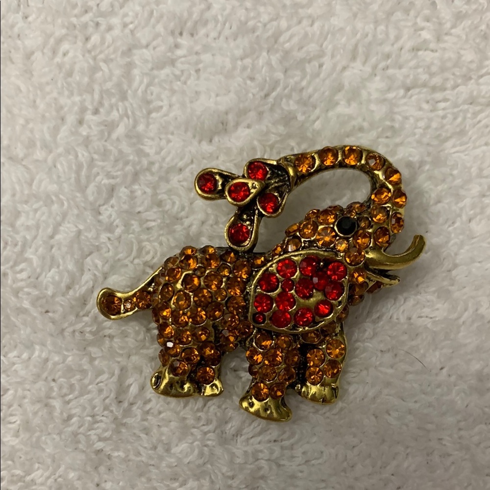 Gold and Red Elephant Brooch pin - Picture 2 of 5